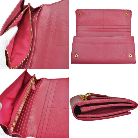 Prada Wallet leather bifold pink Saffiano long triangular - Picture 1 of 3